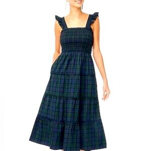 J. Crew Plaid Smocked Tiered Midi Dress